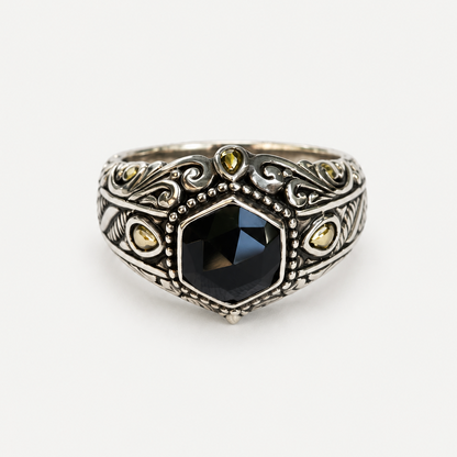 Black Onyx Filigree Ring front gemstone view