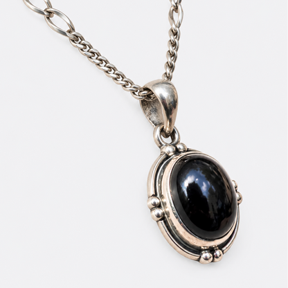 Black Onyx Oval Pendant Necklace in sterling silver, view 1