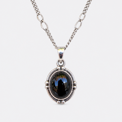 Black Onyx Oval Pendant Necklace in sterling silver, view 2