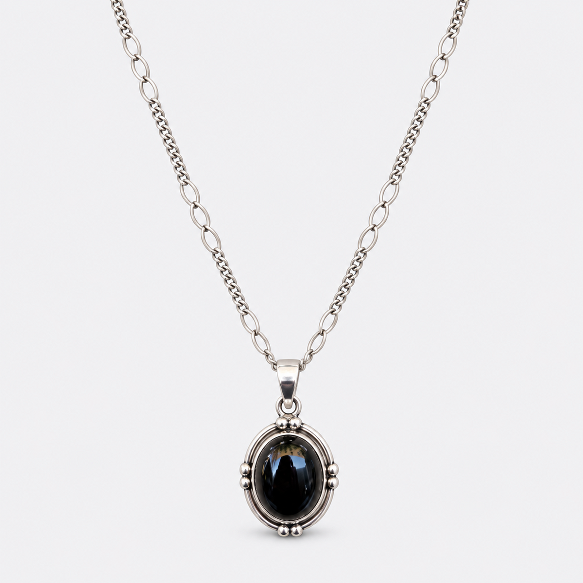 Black Onyx Oval Pendant Necklace in sterling silver, view 3