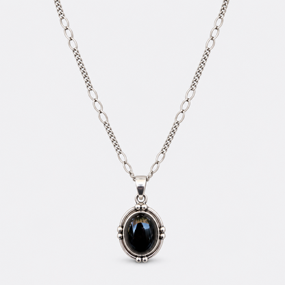 Black Onyx Oval Pendant Necklace in sterling silver, view 3