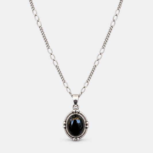 Black Onyx Oval Pendant Necklace in sterling silver, view 3