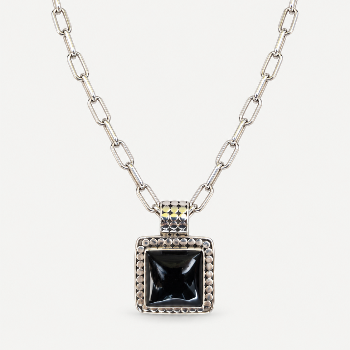 Black Obsidian square pendant necklace full view