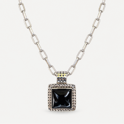Black Obsidian square pendant necklace full view