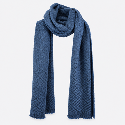 Slate blue woven scarf in looped styling