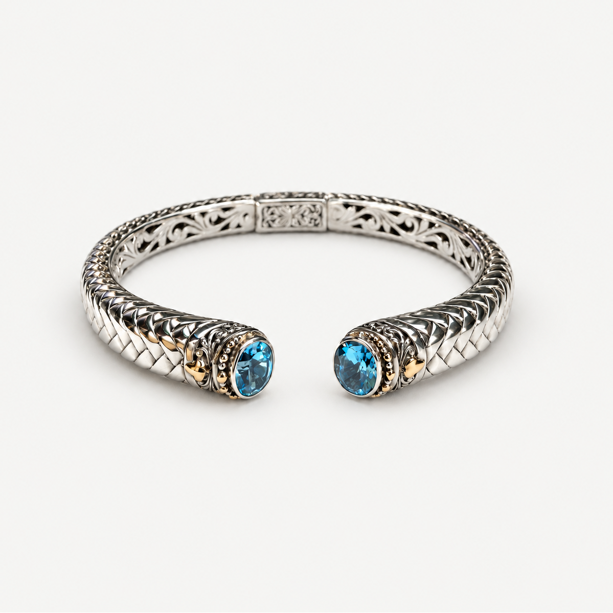 Blue Topaz Woven Cuff Bracelet front view