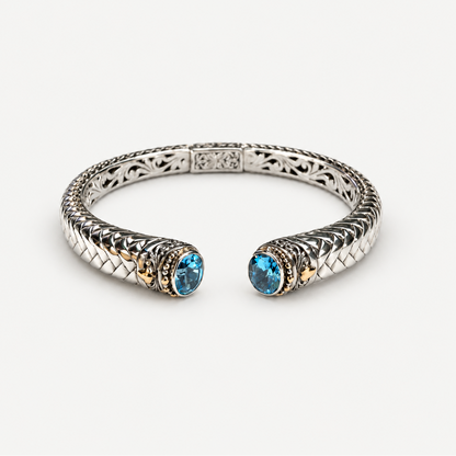 Blue Topaz Woven Cuff Bracelet front view