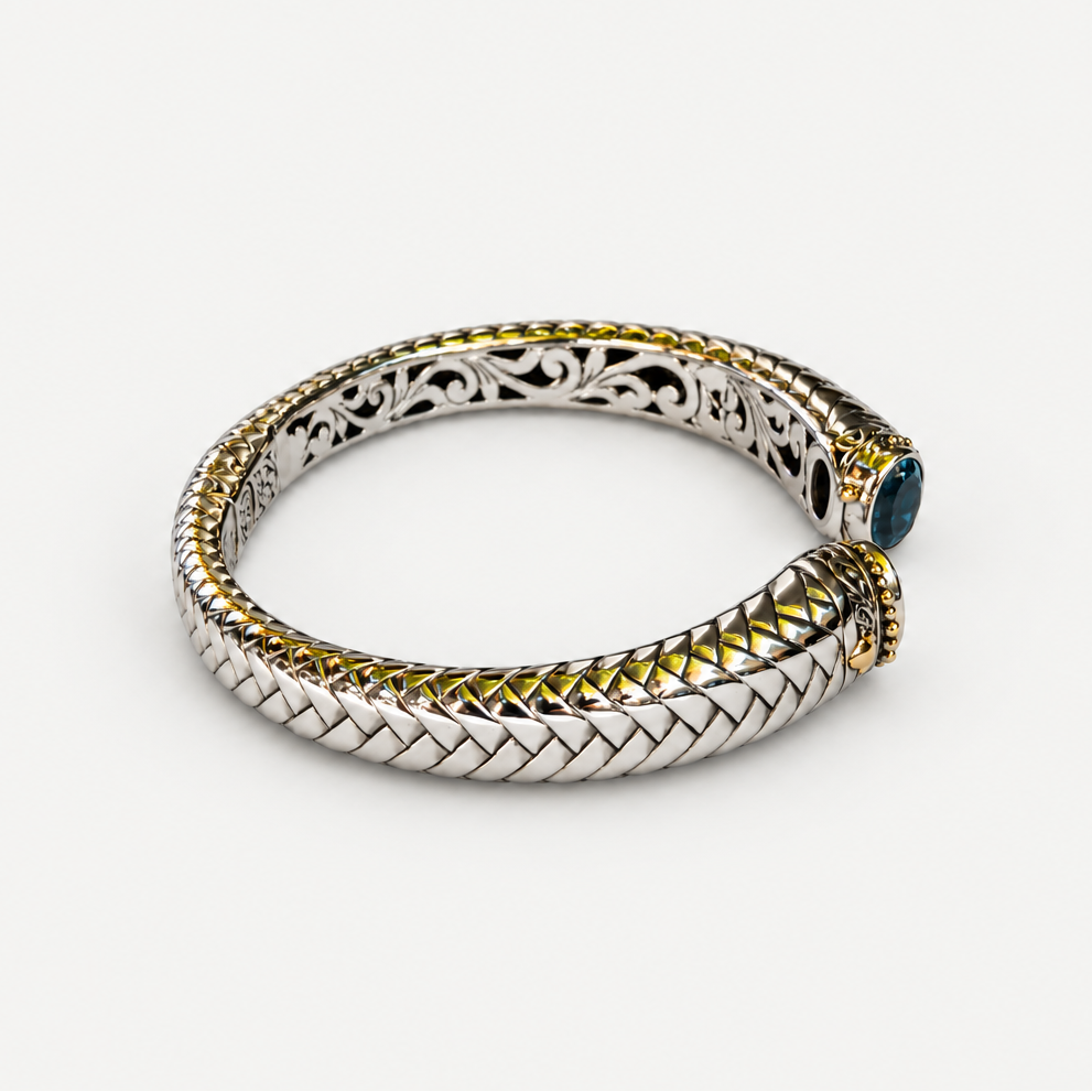 Blue Topaz Woven Cuff Bracelet angled view