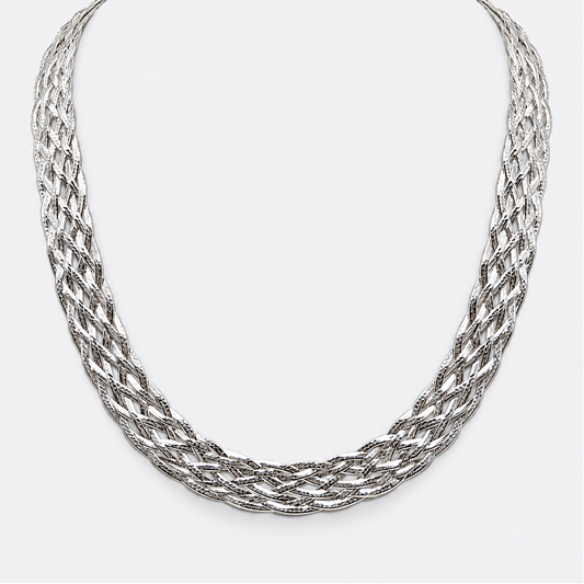 Braided sterling silver necklace front view