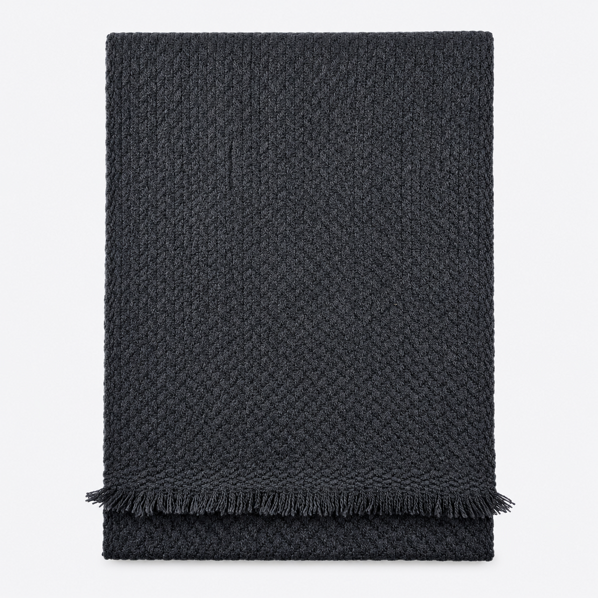 Charcoal textured scarf folded with fringe