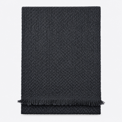 Charcoal textured scarf folded with fringe