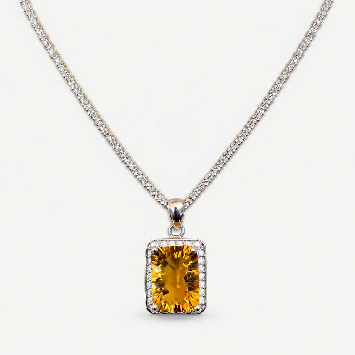 Citrine Halo Pendant Necklace front close-up