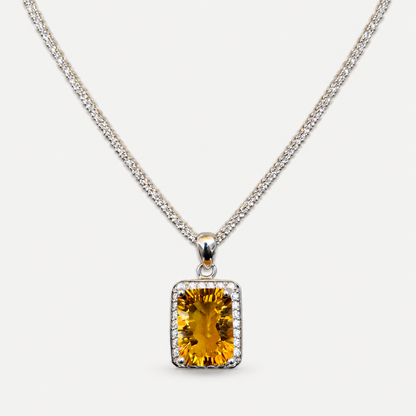 Citrine Halo Pendant Necklace front close-up