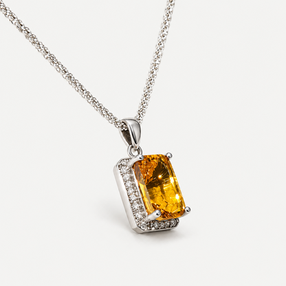 Citrine Halo Pendant Necklace side angle