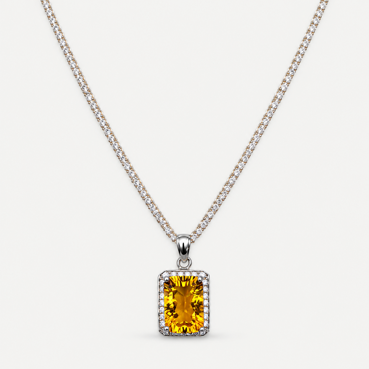 Citrine Halo Pendant Necklace full chain view