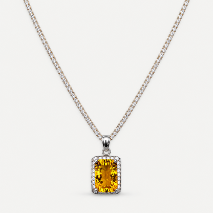 Citrine Halo Pendant Necklace full chain view