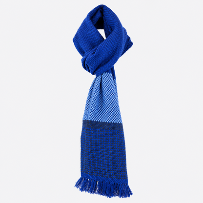 Cobalt blue colorblock scarf wrapped styling