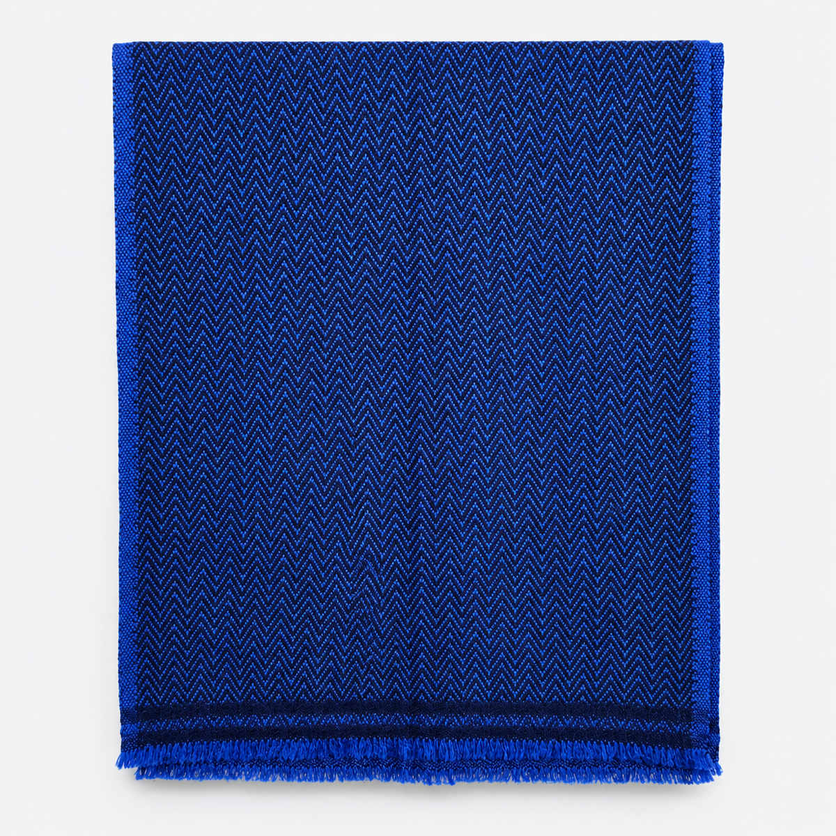 Cobalt blue herringbone scarf folded flat