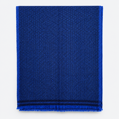 Cobalt blue herringbone scarf folded flat