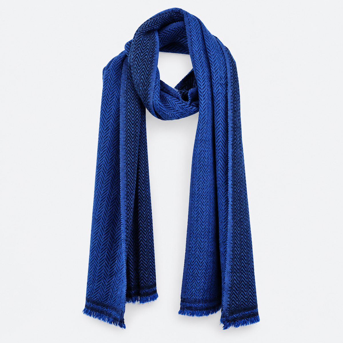 Cobalt blue herringbone scarf draped