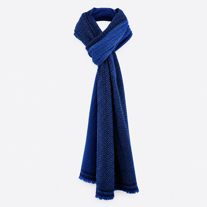 Cobalt blue scarf tied in a loop