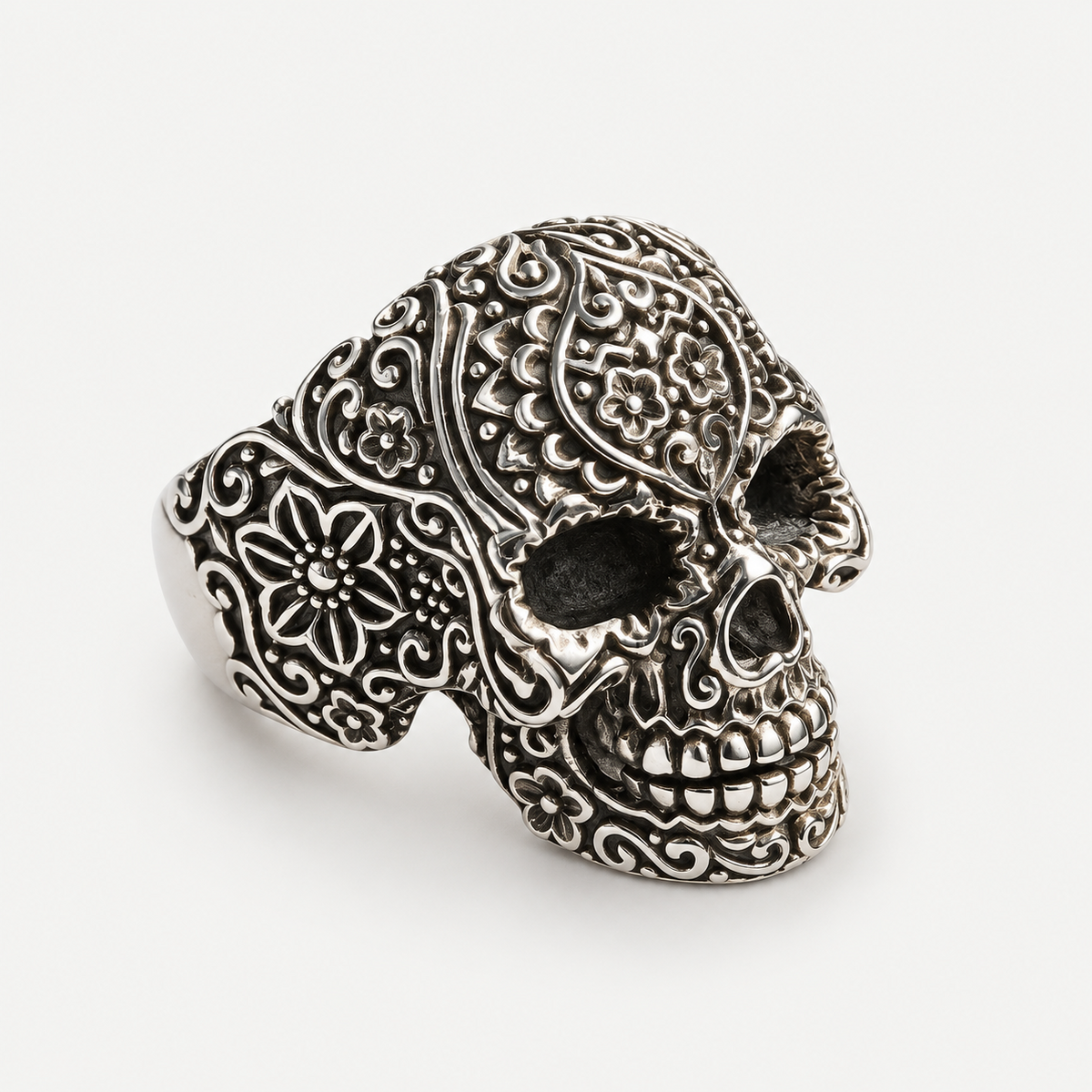 Floral Skull Ring angled view