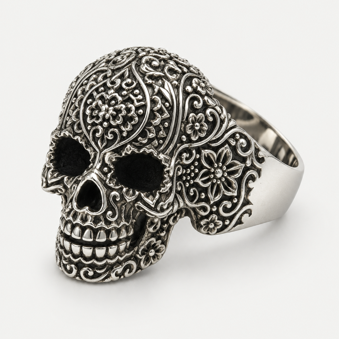 Floral Skull Ring opposite angled view