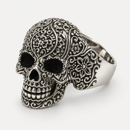 Floral Skull Ring opposite angled view