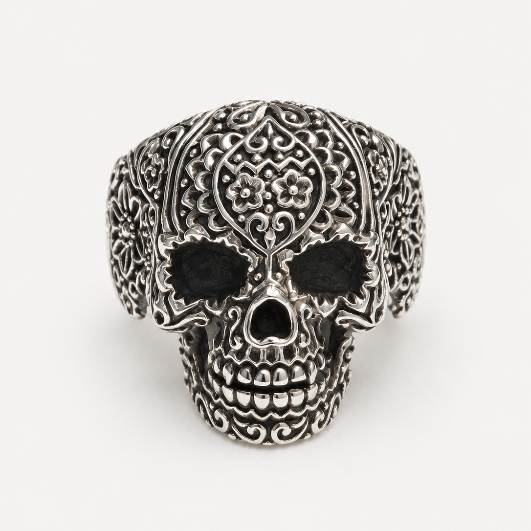 Floral Skull Ring front view