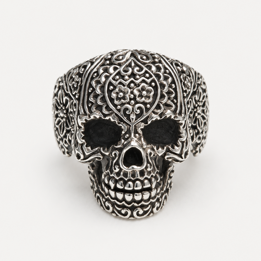 Floral Skull Ring front view