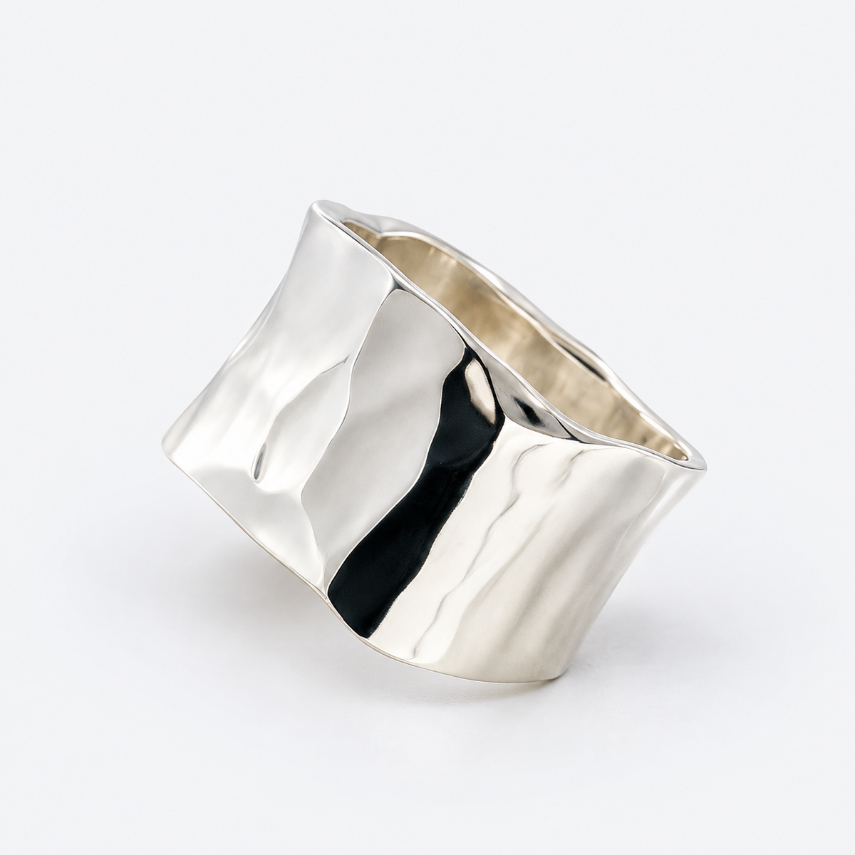 Hammered Square Ring sculptural angled view