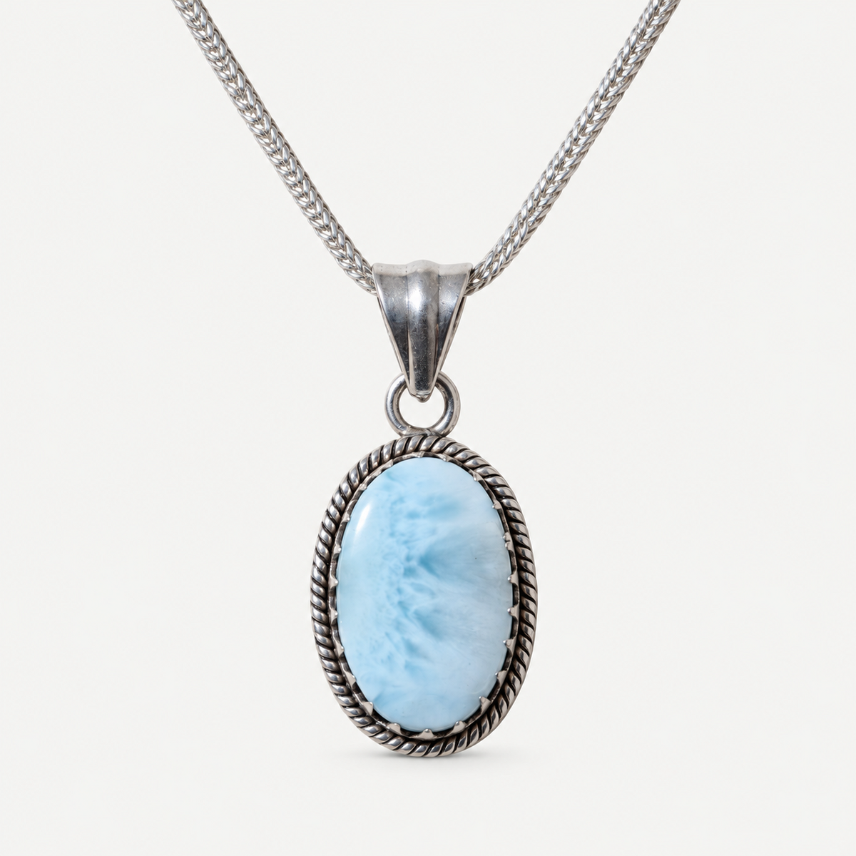 Larimar Oval Pendant Necklace front detail