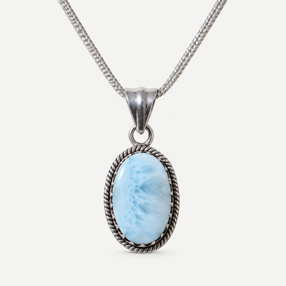 Larimar Oval Pendant Necklace front detail
