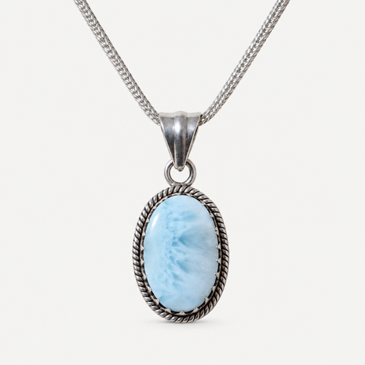 Larimar Oval Pendant Necklace front detail