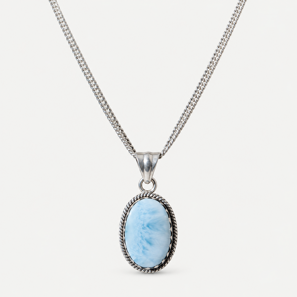 Larimar Oval Pendant Necklace close-up