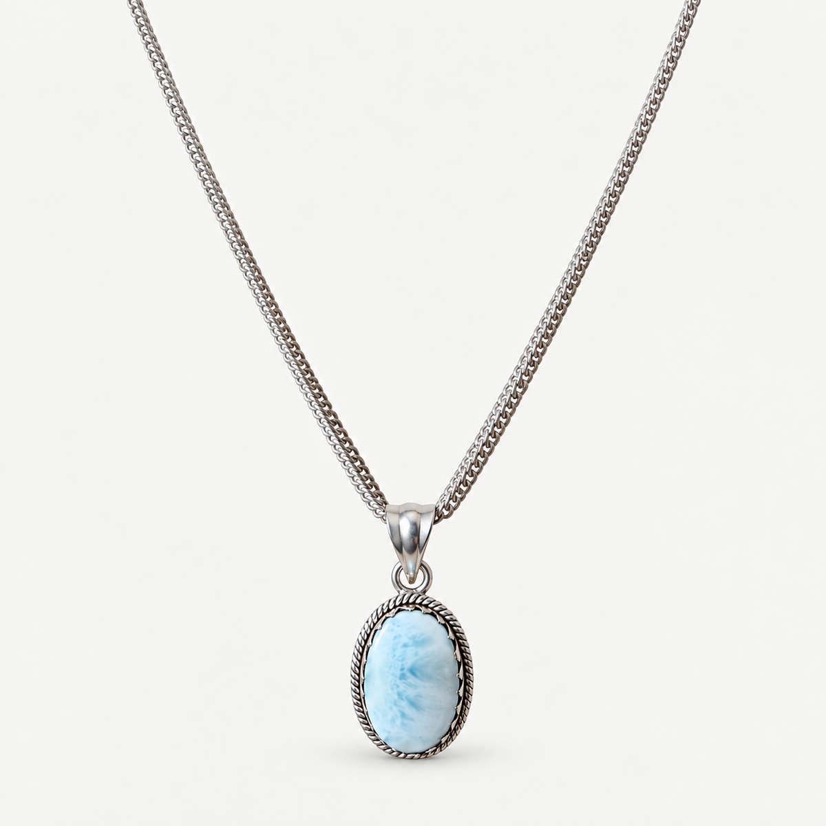Larimar Oval Pendant Necklace full chain view