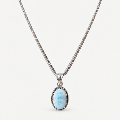 Larimar Oval Pendant Necklace full chain view