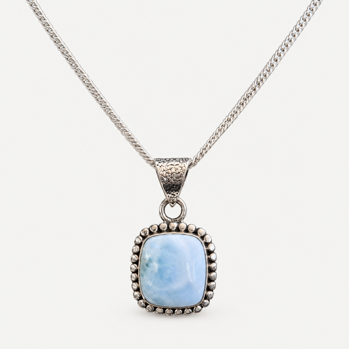 Larimar Square Pendant sterling silver necklace frontal view
