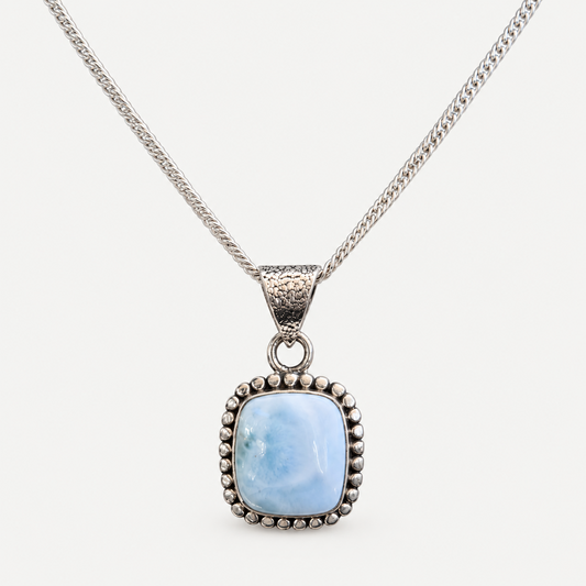 Larimar Square Pendant sterling silver necklace frontal view