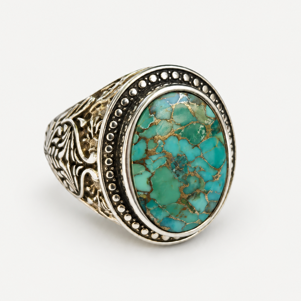 Matrix Turquoise Signet Ring angled front view