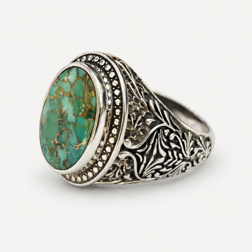 Matrix Turquoise Signet Ring angled side view