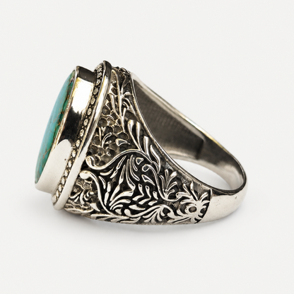 Matrix Turquoise Signet Ring silver filigree side profile