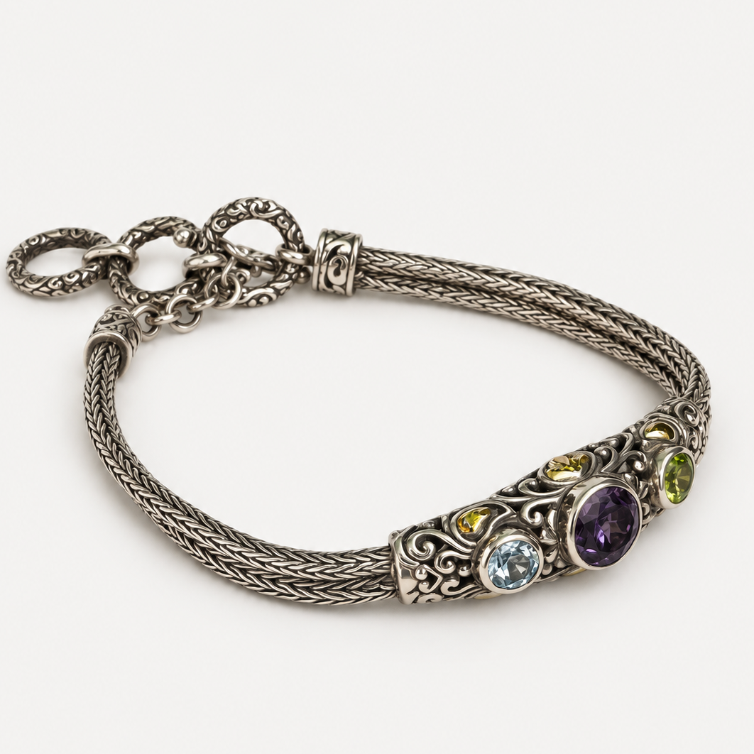 Mosaic Gemstone Woven Bracelet angled view