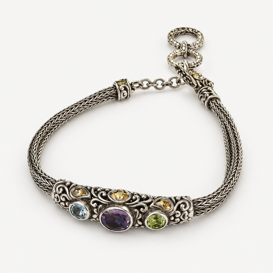Mosaic Gemstone Woven Bracelet front view