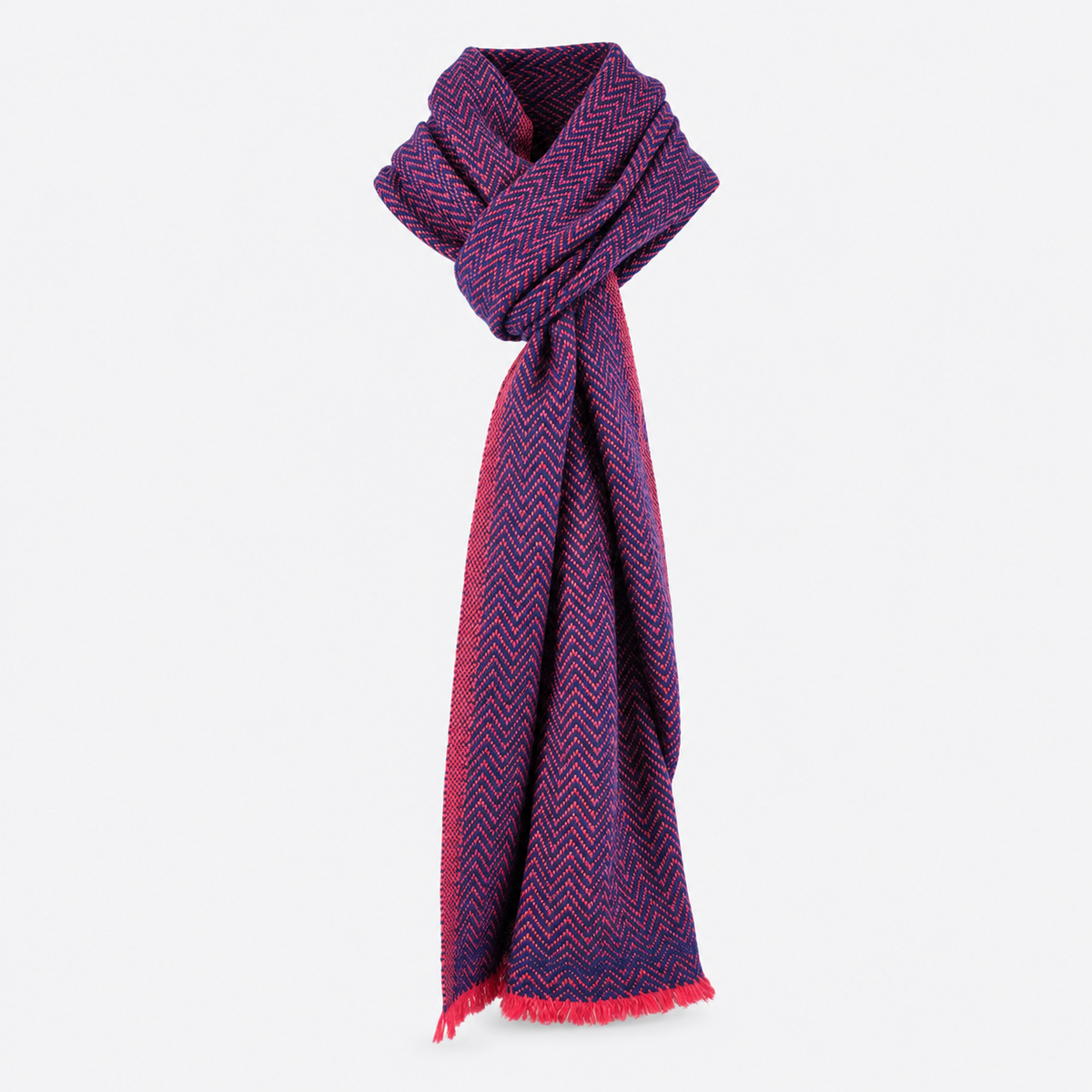 Navy and magenta herringbone scarf knotted product view