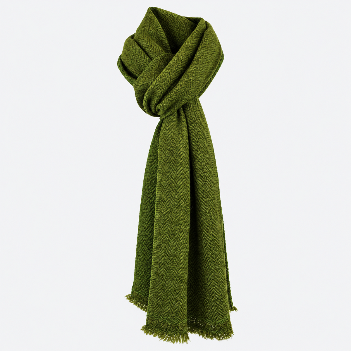 Olive herringbone scarf in wrapped styling