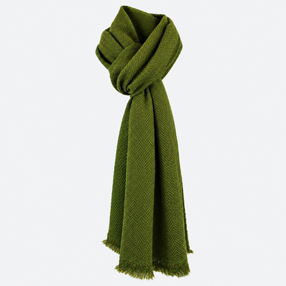 Olive herringbone scarf in wrapped styling