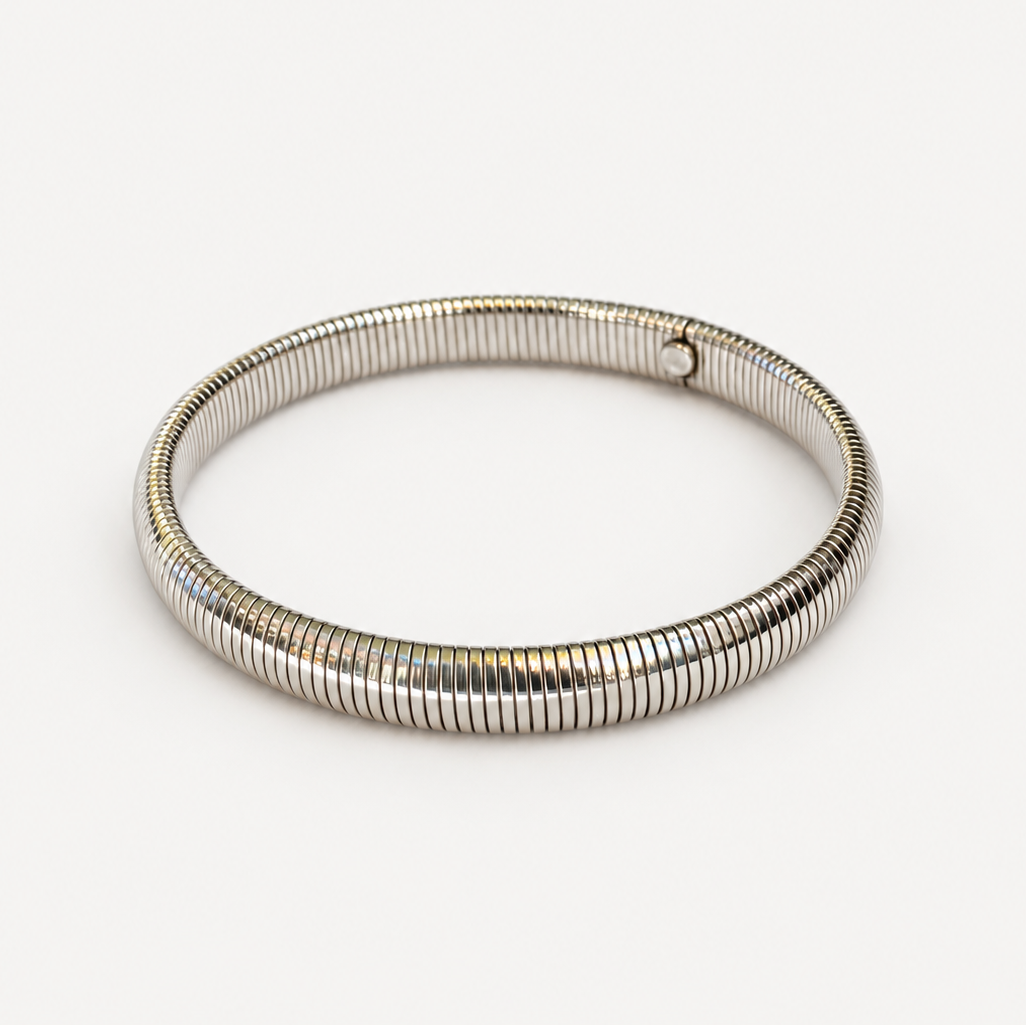 Omega Stretch Bangle Bracelet sterling silver tubular ribbed bangle