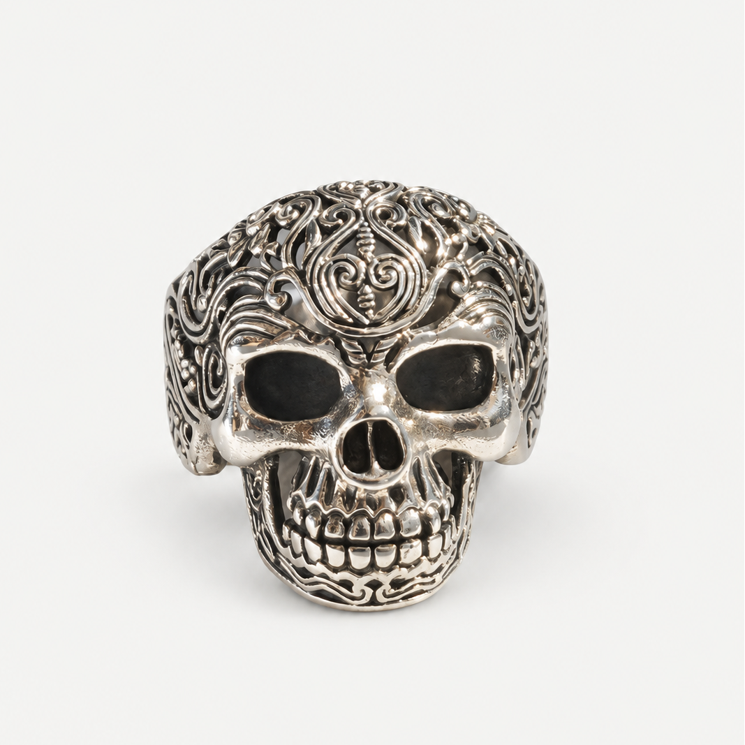 Ornate Skull Ring front view