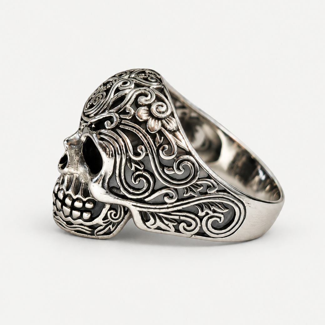 Ornate Skull Ring side sculptural detail